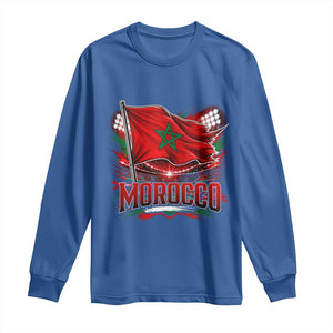 Waving Morocco Flag Stadium Lights Long Sleeve Shirt Patriotic Moroccan Soccer Fans TS02 Royal Blue Print Your Wear