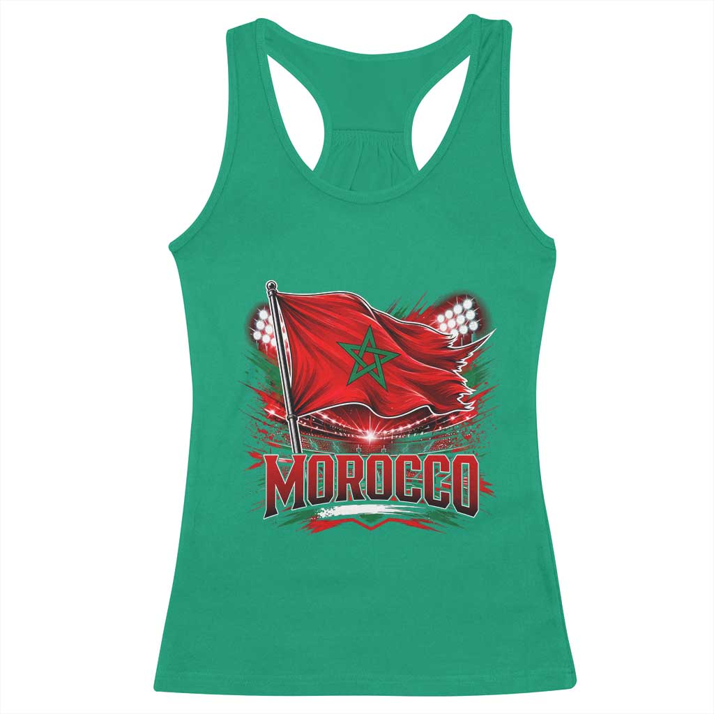 Waving Morocco Flag Stadium Lights Racerback Tank Top Patriotic Moroccan Soccer Fans TS02 Irish Green Print Your Wear