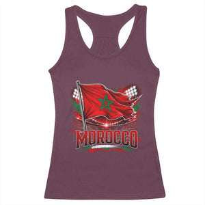 Waving Morocco Flag Stadium Lights Racerback Tank Top Patriotic Moroccan Soccer Fans TS02 Maroon Print Your Wear