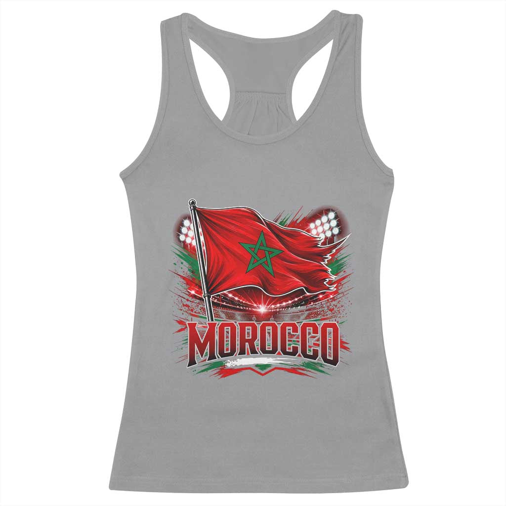 Waving Morocco Flag Stadium Lights Racerback Tank Top Patriotic Moroccan Soccer Fans TS02 Sport Gray Print Your Wear