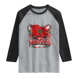 Waving Morocco Flag Stadium Lights Raglan Shirt Patriotic Moroccan Soccer Fans TS02 Heather Gray Black Print Your Wear