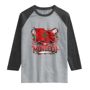 Waving Morocco Flag Stadium Lights Raglan Shirt Patriotic Moroccan Soccer Fans TS02 Heather Gray Heather Charcoal Print Your Wear