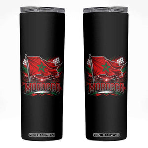 Waving Morocco Flag Stadium Lights Skinny Tumbler Patriotic Moroccan Soccer Fans TS02 Black Print Your Wear