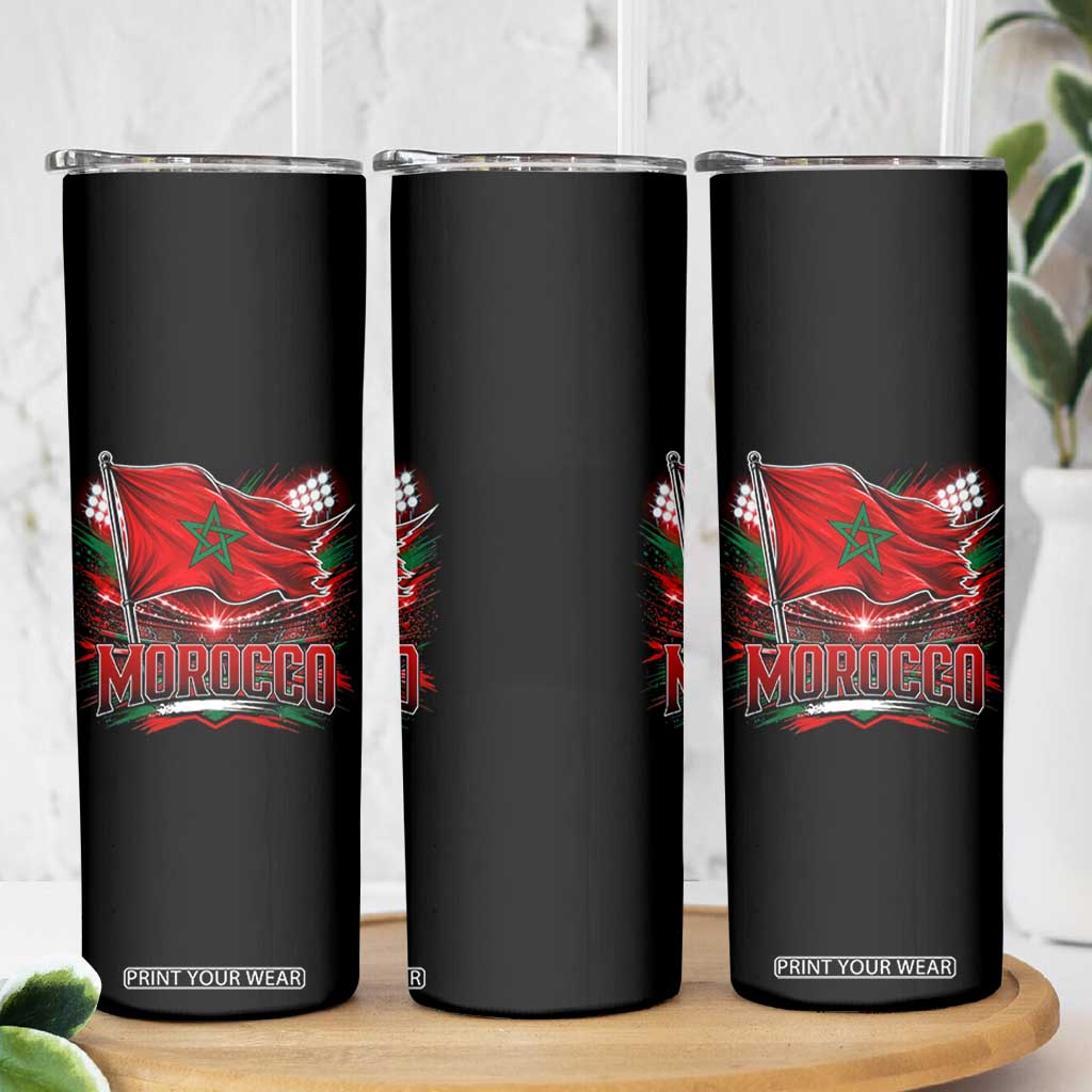 Waving Morocco Flag Stadium Lights Skinny Tumbler Patriotic Moroccan Soccer Fans TS02 Print Your Wear