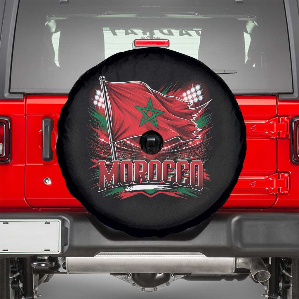 Waving Morocco Flag Stadium Lights Spare Tire Cover Patriotic Moroccan Soccer Fans TS02 Black Print Your Wear