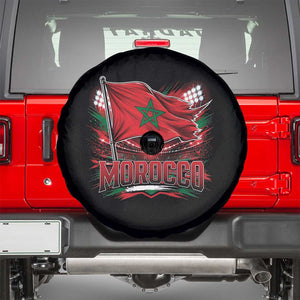 Waving Morocco Flag Stadium Lights Spare Tire Cover Patriotic Moroccan Soccer Fans TS02 Black Print Your Wear