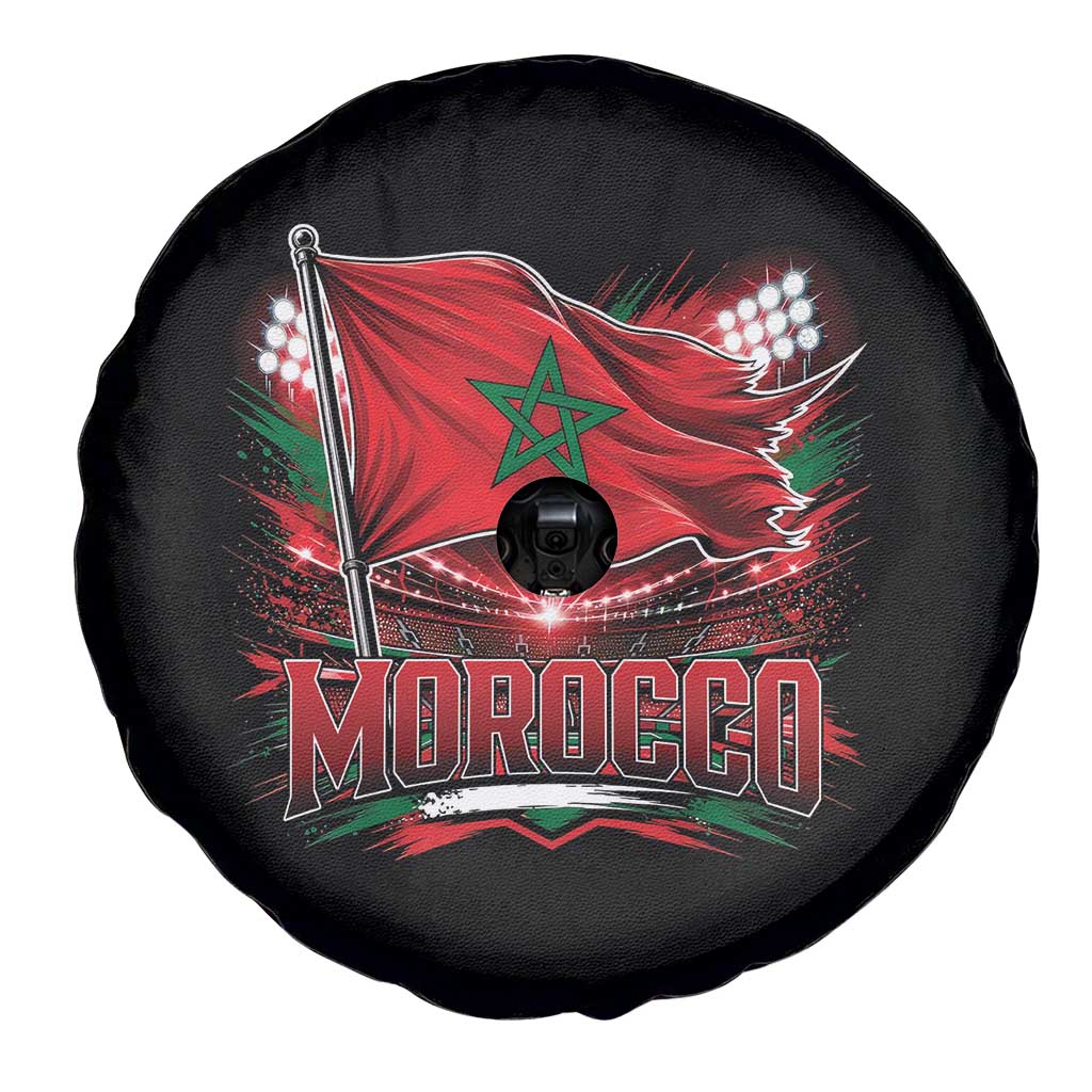 Waving Morocco Flag Stadium Lights Spare Tire Cover Patriotic Moroccan Soccer Fans TS02 Print Your Wear
