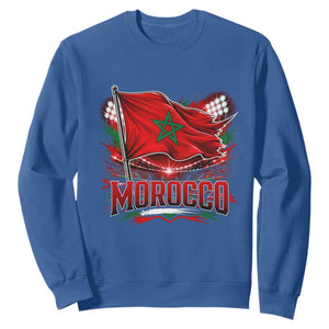 Waving Morocco Flag Stadium Lights Sweatshirt Patriotic Moroccan Soccer Fans TS02 Royal Blue Print Your Wear