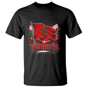 Waving Morocco Flag Stadium Lights T Shirt Patriotic Moroccan Soccer Fans TS02 Black Print Your Wear