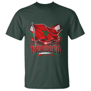 Waving Morocco Flag Stadium Lights T Shirt Patriotic Moroccan Soccer Fans TS02 Dark Forest Green Print Your Wear
