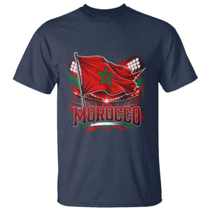 Waving Morocco Flag Stadium Lights T Shirt Patriotic Moroccan Soccer Fans TS02 Navy Print Your Wear
