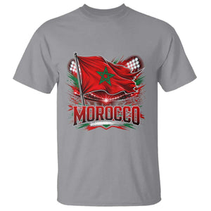Waving Morocco Flag Stadium Lights T Shirt Patriotic Moroccan Soccer Fans TS02 Sport Gray Print Your Wear