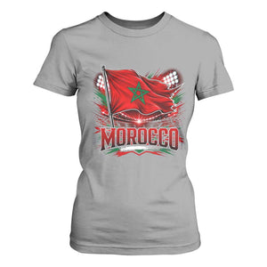 Waving Morocco Flag Stadium Lights T Shirt For Women Patriotic Moroccan Soccer Fans TS02 Sport Gray Print Your Wear
