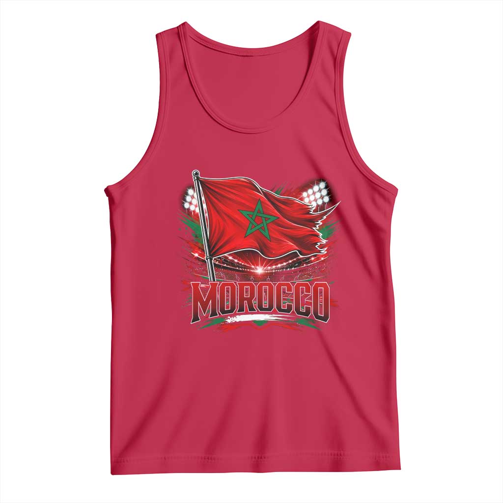 Waving Morocco Flag Stadium Lights Tank Top Patriotic Moroccan Soccer Fans TS02 Red Print Your Wear