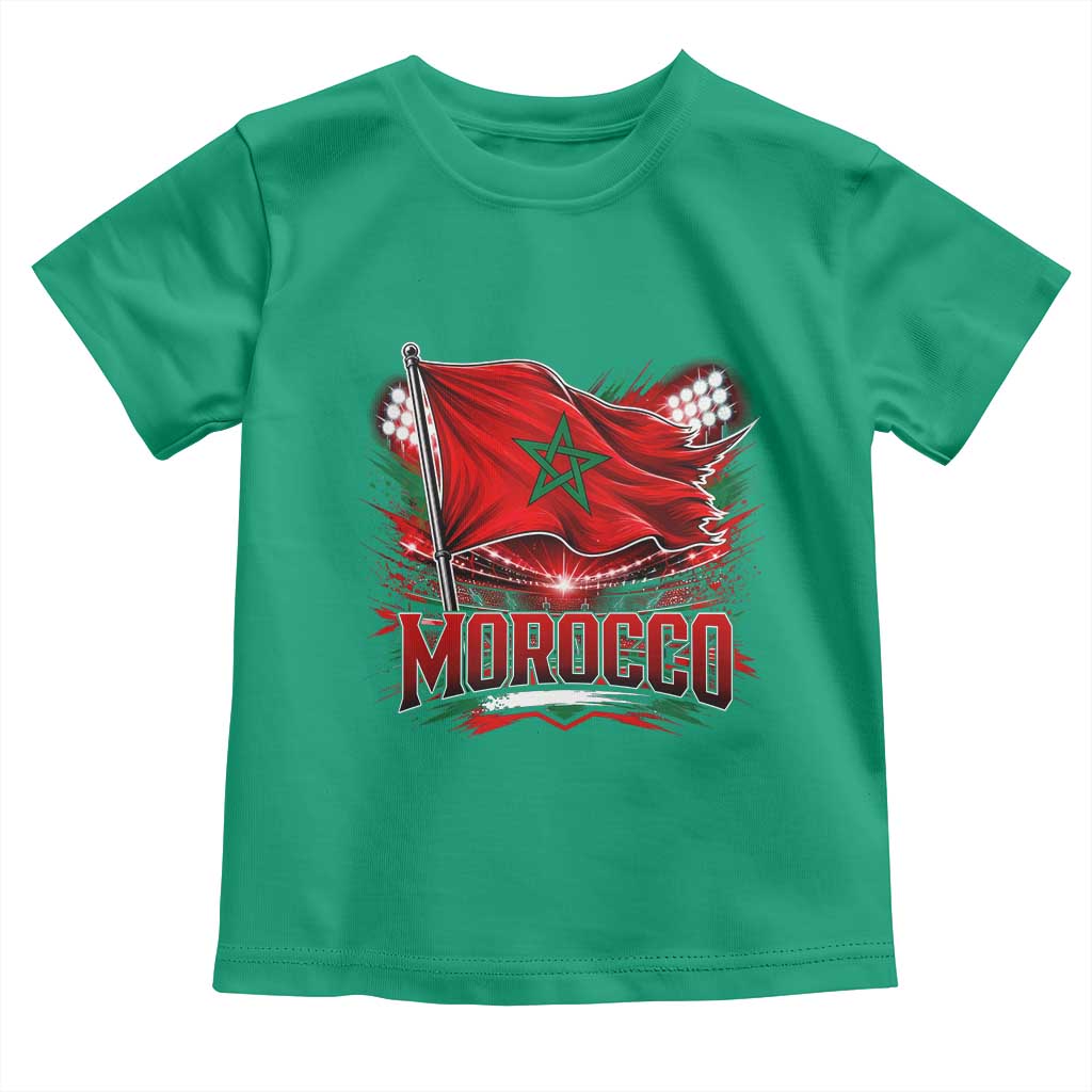 Waving Morocco Flag Stadium Lights Toddler T Shirt Patriotic Moroccan Soccer Fans TS02 Irish Green Print Your Wear