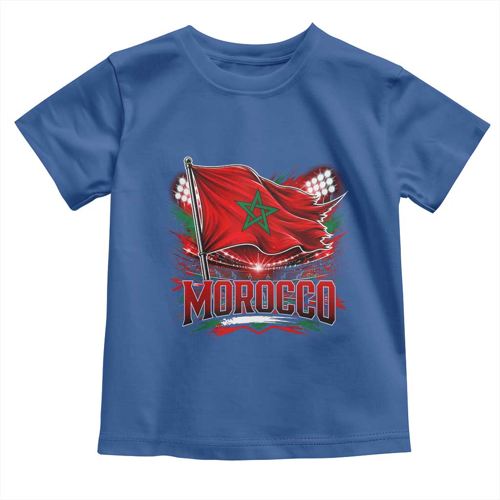 Waving Morocco Flag Stadium Lights Toddler T Shirt Patriotic Moroccan Soccer Fans TS02 Royal Blue Print Your Wear