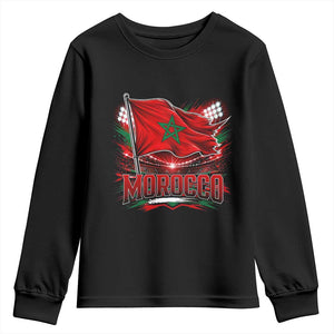 Waving Morocco Flag Stadium Lights Youth Sweatshirt Patriotic Moroccan Soccer Fans TS02 Black Print Your Wear