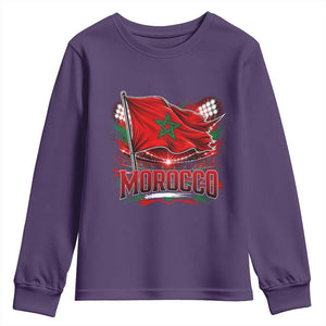 Waving Morocco Flag Stadium Lights Youth Sweatshirt Patriotic Moroccan Soccer Fans TS02 Purple Print Your Wear