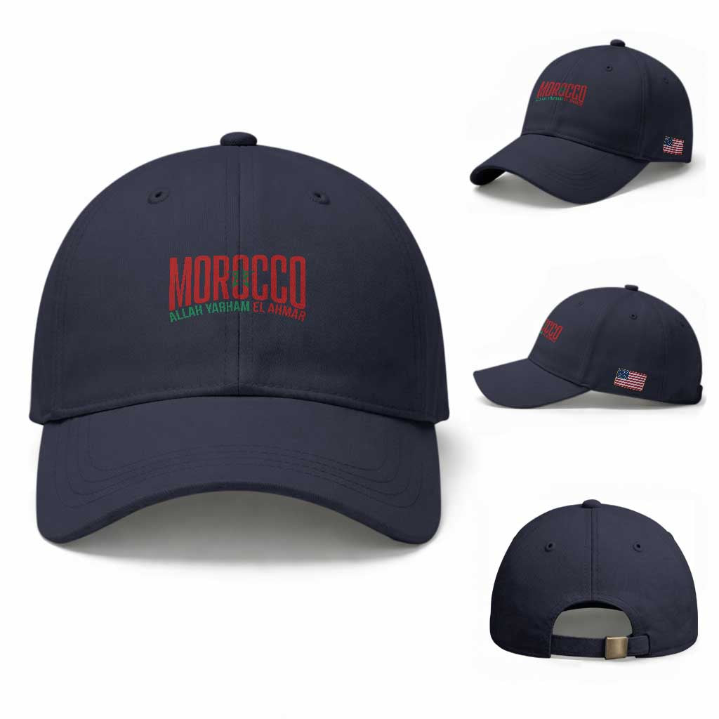 Morocco Flag Pride Allah Yarham El Ahmar Baseball Cap Moroccan Soccer Football Fans Gift TS02 Baseball Cap Universal Fit Navy Print Your Wear