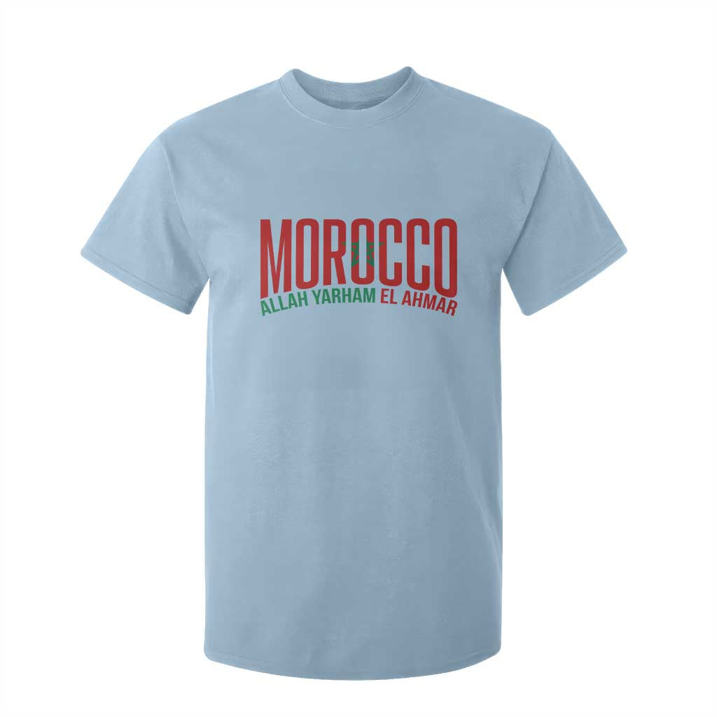 Morocco Flag Pride Allah Yarham El Ahmar T Shirt For Kid Moroccan Soccer Football Fans Gift TS02 Light Blue Print Your Wear