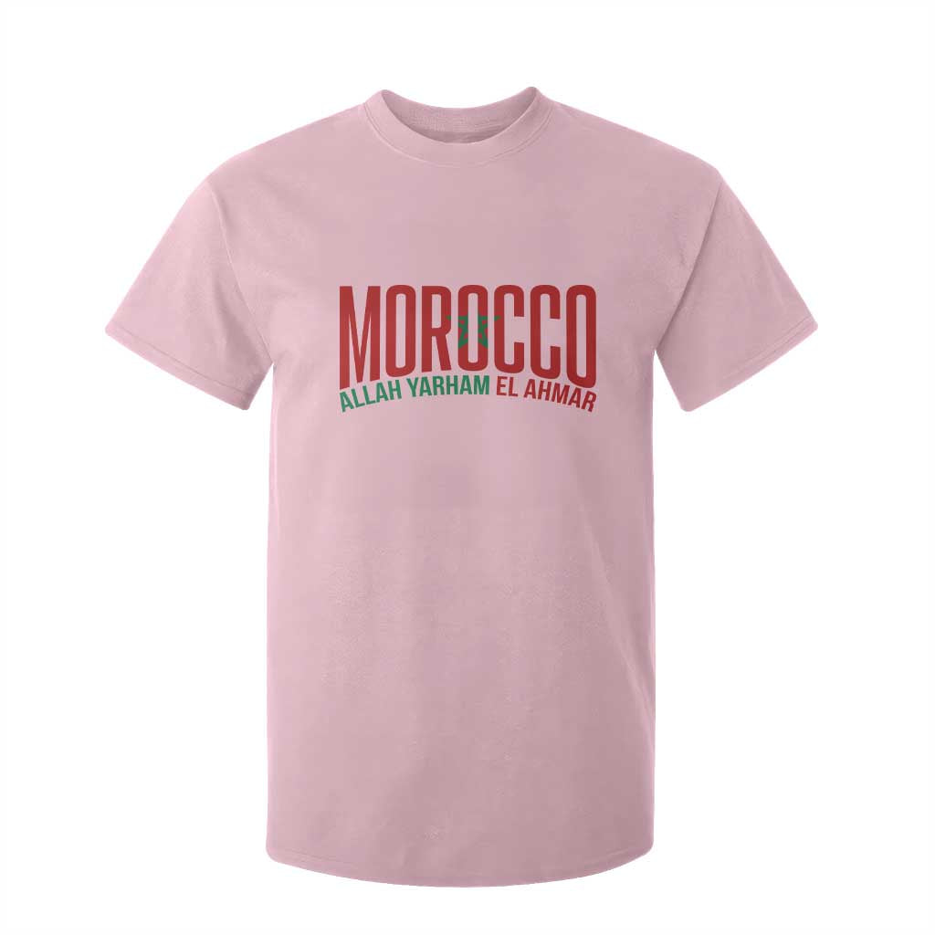 Morocco Flag Pride Allah Yarham El Ahmar T Shirt For Kid Moroccan Soccer Football Fans Gift TS02 Light Pink Print Your Wear
