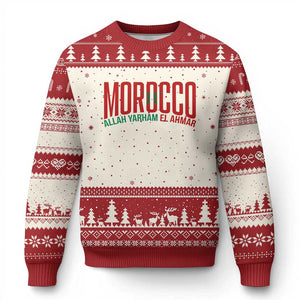 Morocco Flag Pride Allah Yarham El Ahmar Ugly Christmas Sweater Moroccan Soccer Football Fans Gift TS02 Beige Red Print Your Wear