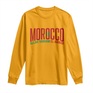 Morocco Flag Pride Allah Yarham El Ahmar Long Sleeve Shirt Moroccan Soccer Football Fans Gift TS02 S Gold Print Your Wear
