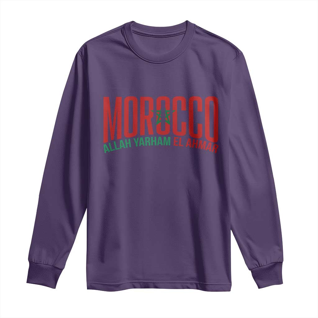 Morocco Flag Pride Allah Yarham El Ahmar Long Sleeve Shirt Moroccan Soccer Football Fans Gift TS02 Purple Print Your Wear
