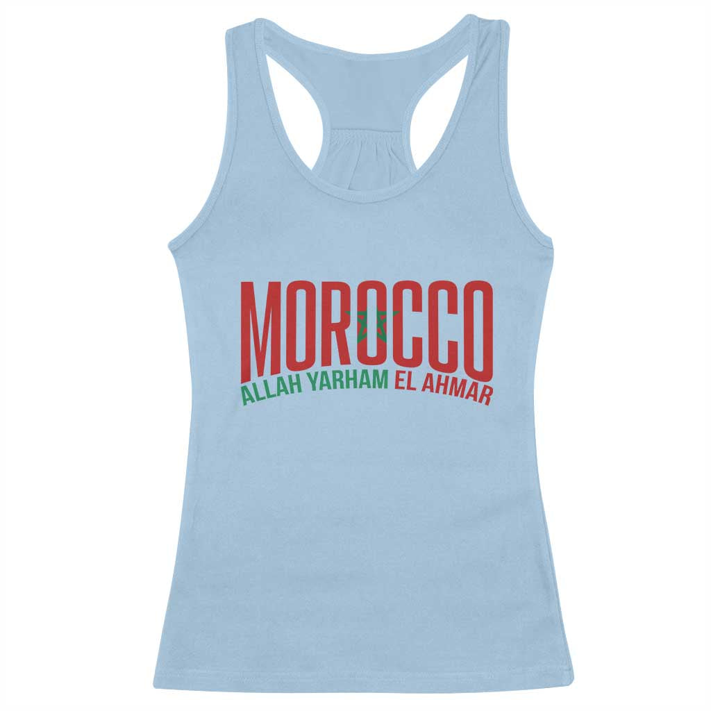 Morocco Flag Pride Allah Yarham El Ahmar Racerback Tank Top Moroccan Soccer Football Fans Gift TS02 Light Blue Print Your Wear