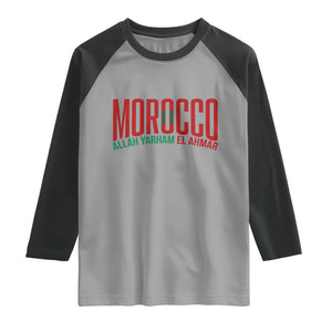 Morocco Flag Pride Allah Yarham El Ahmar Raglan Shirt Moroccan Soccer Football Fans Gift TS02 Sport Gray Black Print Your Wear