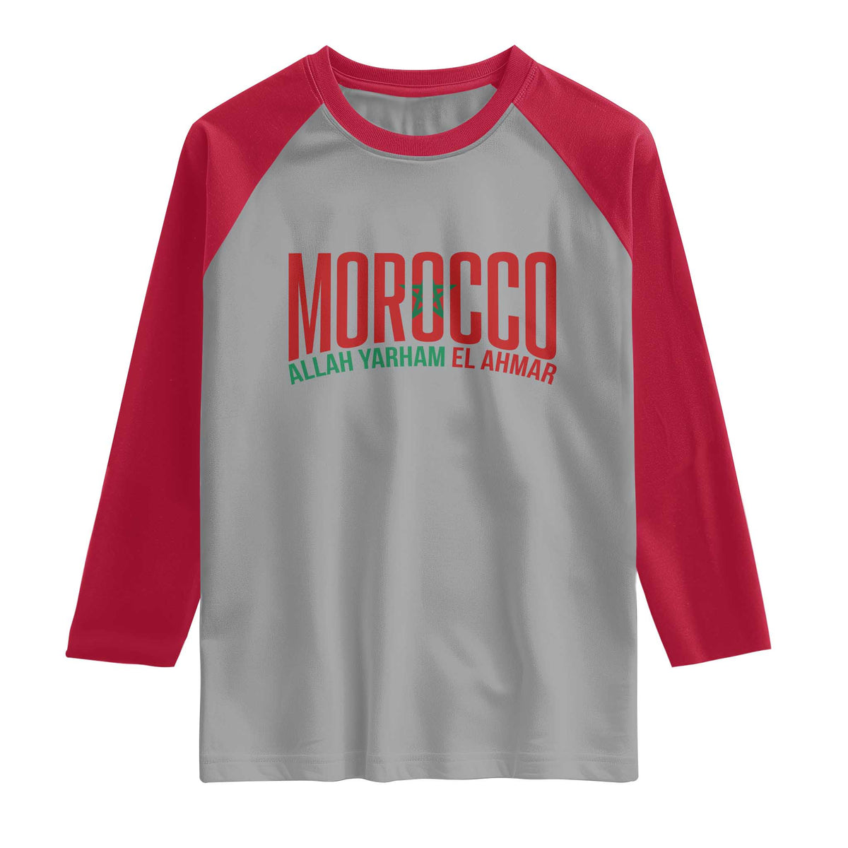 Morocco Flag Pride Allah Yarham El Ahmar Raglan Shirt Moroccan Soccer Football Fans Gift TS02 Sport Gray Red Print Your Wear
