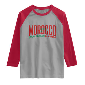 Morocco Flag Pride Allah Yarham El Ahmar Raglan Shirt Moroccan Soccer Football Fans Gift TS02 Sport Gray Red Print Your Wear