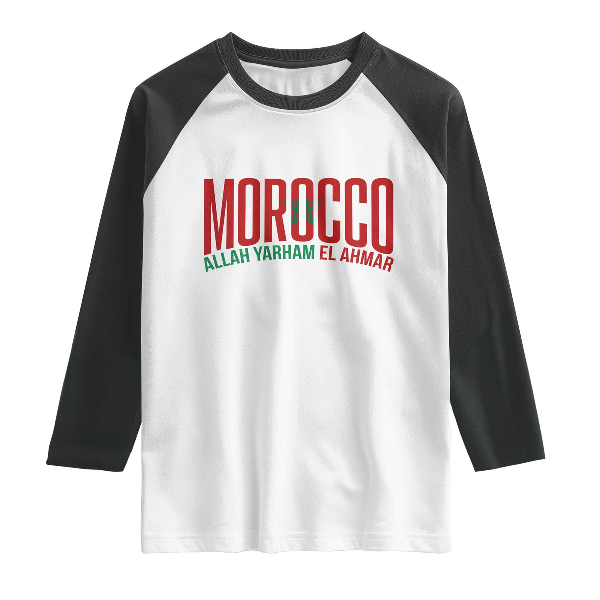 Morocco Flag Pride Allah Yarham El Ahmar Raglan Shirt Moroccan Soccer Football Fans Gift TS02 White Black Print Your Wear