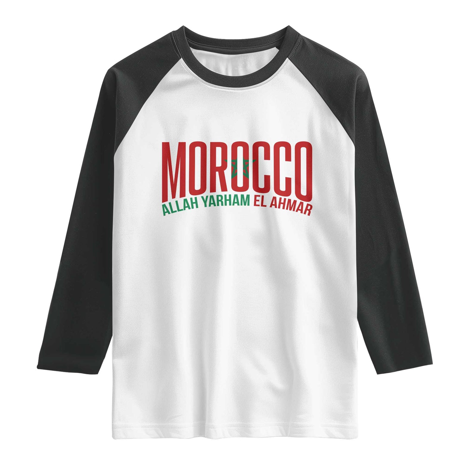 Morocco Flag Pride Allah Yarham El Ahmar Raglan Shirt Moroccan Soccer Football Fans Gift TS02 White Black Print Your Wear