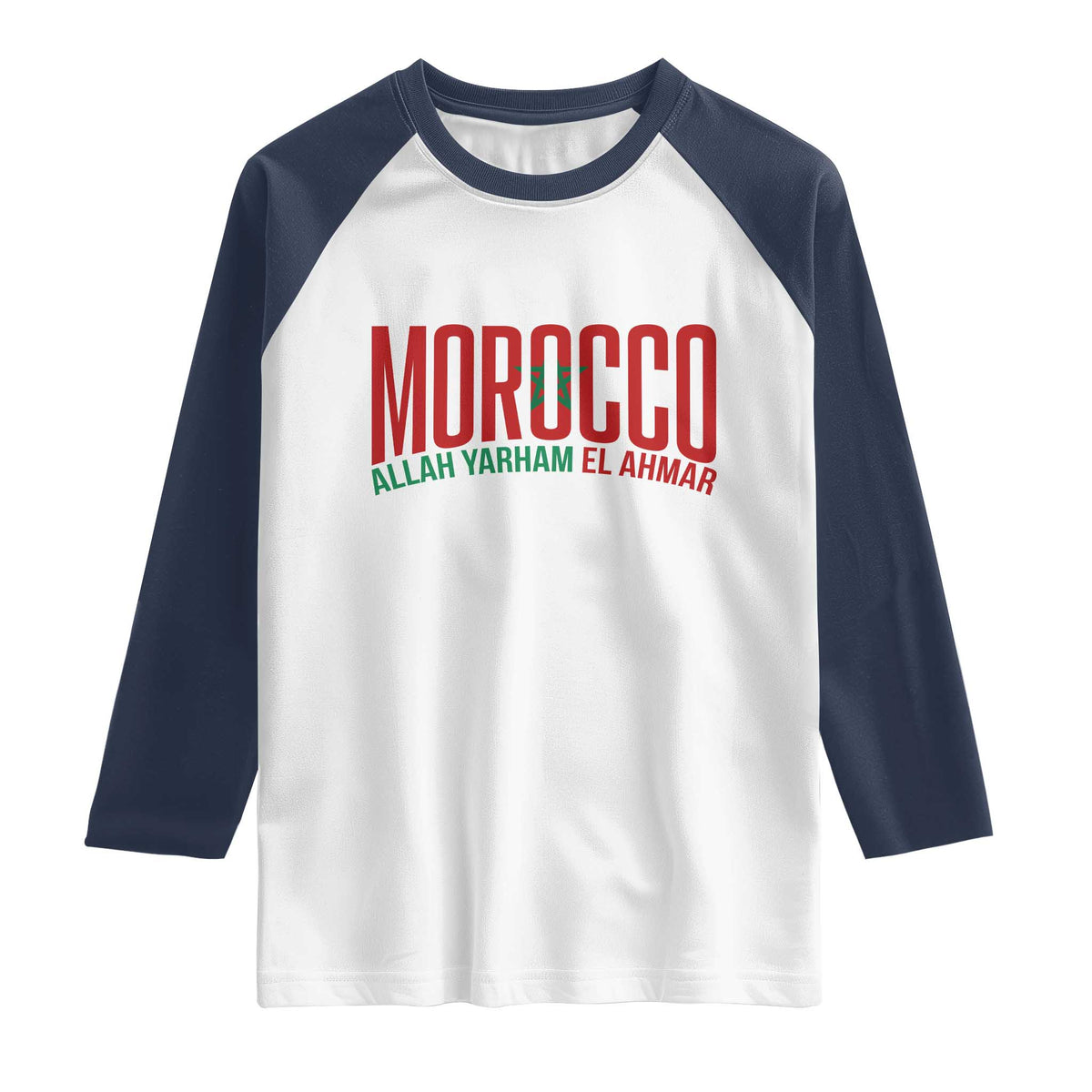 Morocco Flag Pride Allah Yarham El Ahmar Raglan Shirt Moroccan Soccer Football Fans Gift TS02 XS White Navy Print Your Wear
