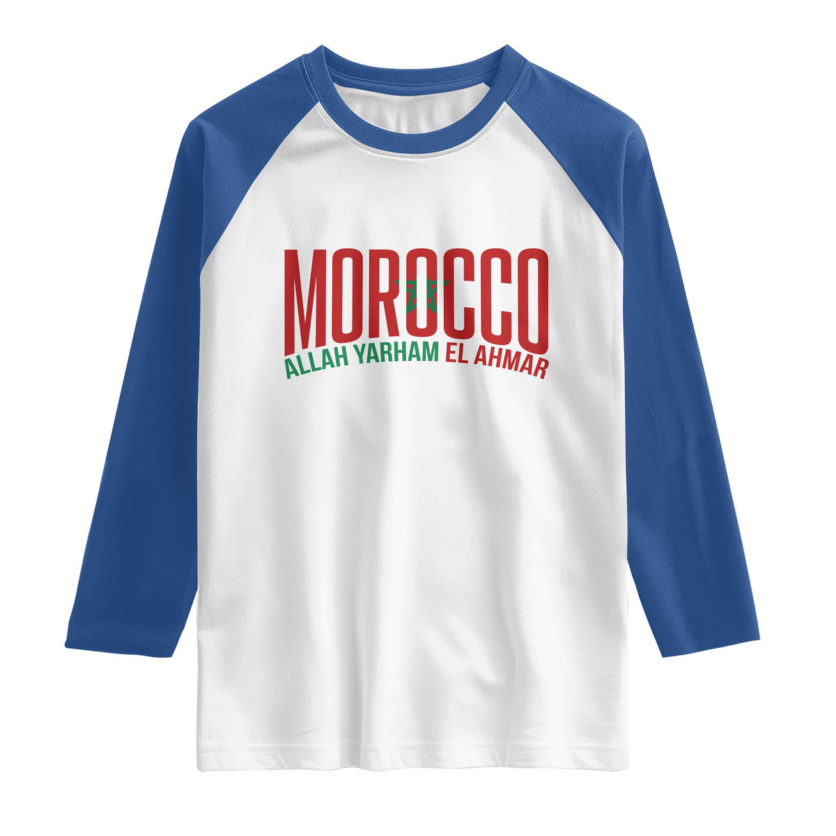 Morocco Flag Pride Allah Yarham El Ahmar Raglan Shirt Moroccan Soccer Football Fans Gift TS02 White Royal Print Your Wear