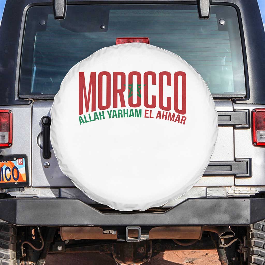 Morocco Flag Pride Allah Yarham El Ahmar Spare Tire Cover Moroccan Soccer Football Fans Gift TS02 No hole White Print Your Wear
