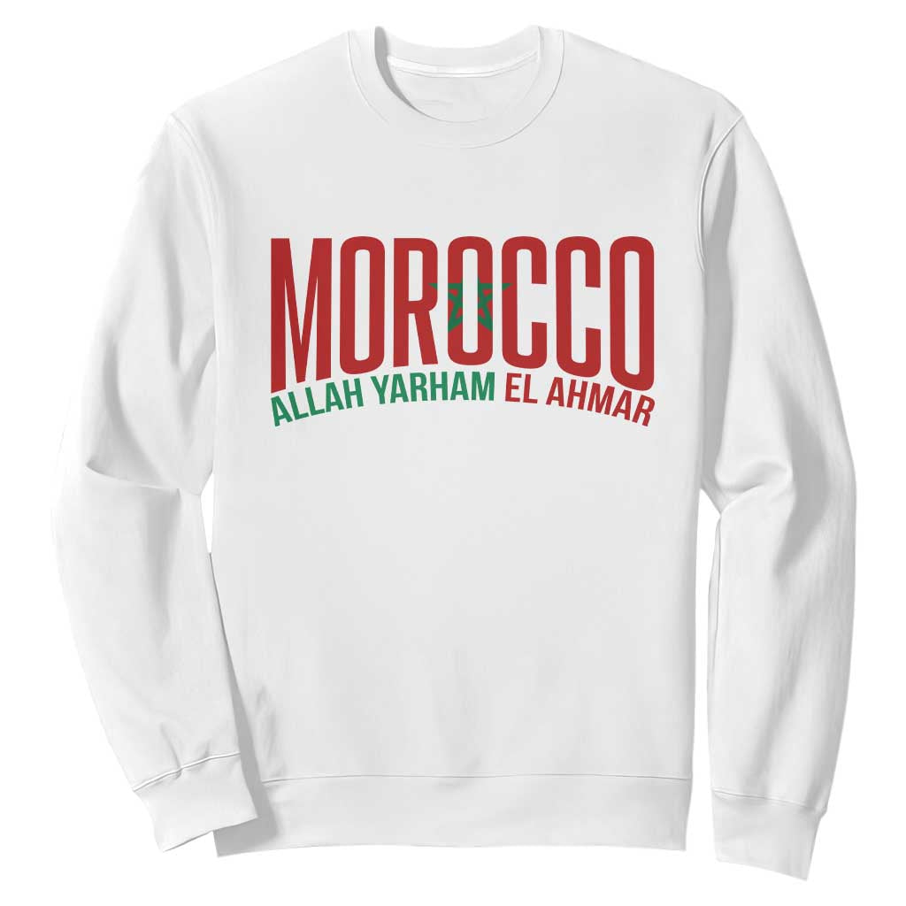 Morocco Flag Pride Allah Yarham El Ahmar Sweatshirt Moroccan Soccer Football Fans Gift TS02 White Print Your Wear
