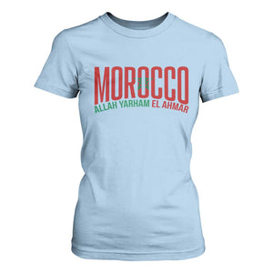 Morocco Flag Pride Allah Yarham El Ahmar T Shirt For Women Moroccan Soccer Football Fans Gift TS02 Light Blue Print Your Wear
