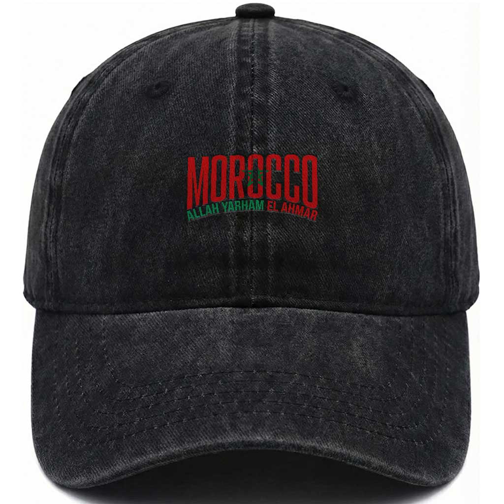 Morocco Flag Pride Allah Yarham El Ahmar Washed Cotton Baseball Cap Moroccan Soccer Football Fans Gift TS02 Print Your Wear