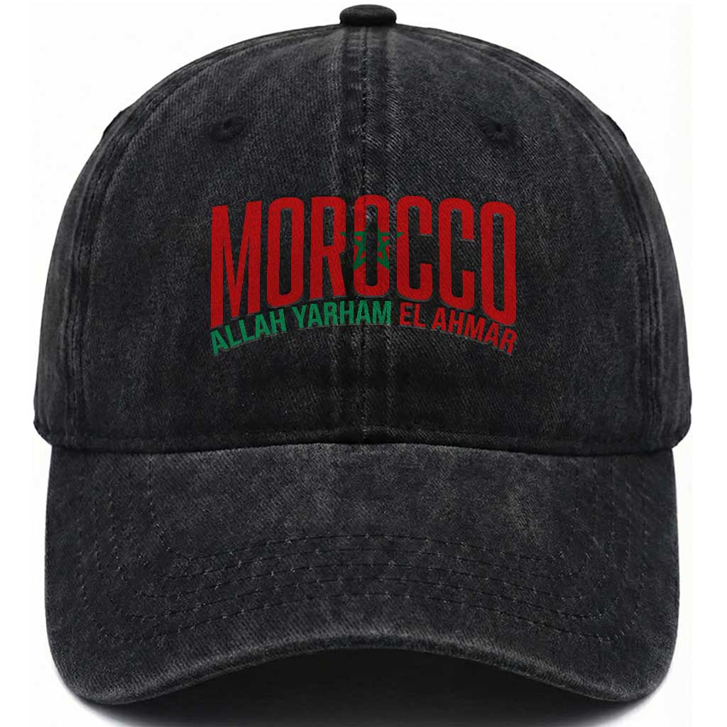Morocco Flag Pride Allah Yarham El Ahmar Washed Cotton Baseball Cap Moroccan Soccer Football Fans Gift TS02 Print Your Wear