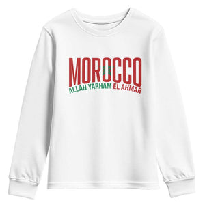 Morocco Flag Pride Allah Yarham El Ahmar Youth Sweatshirt Moroccan Soccer Football Fans Gift TS02 White Print Your Wear