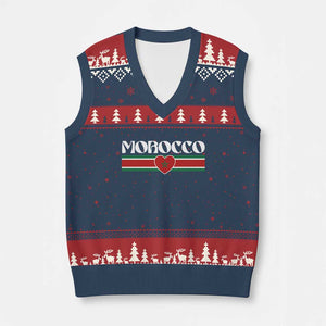Love Morocco Retro Stripe Graphic V-Neck Knit Sweater Vest Maroc Moroccan Flag Heart TS02 Navy Red Print Your Wear