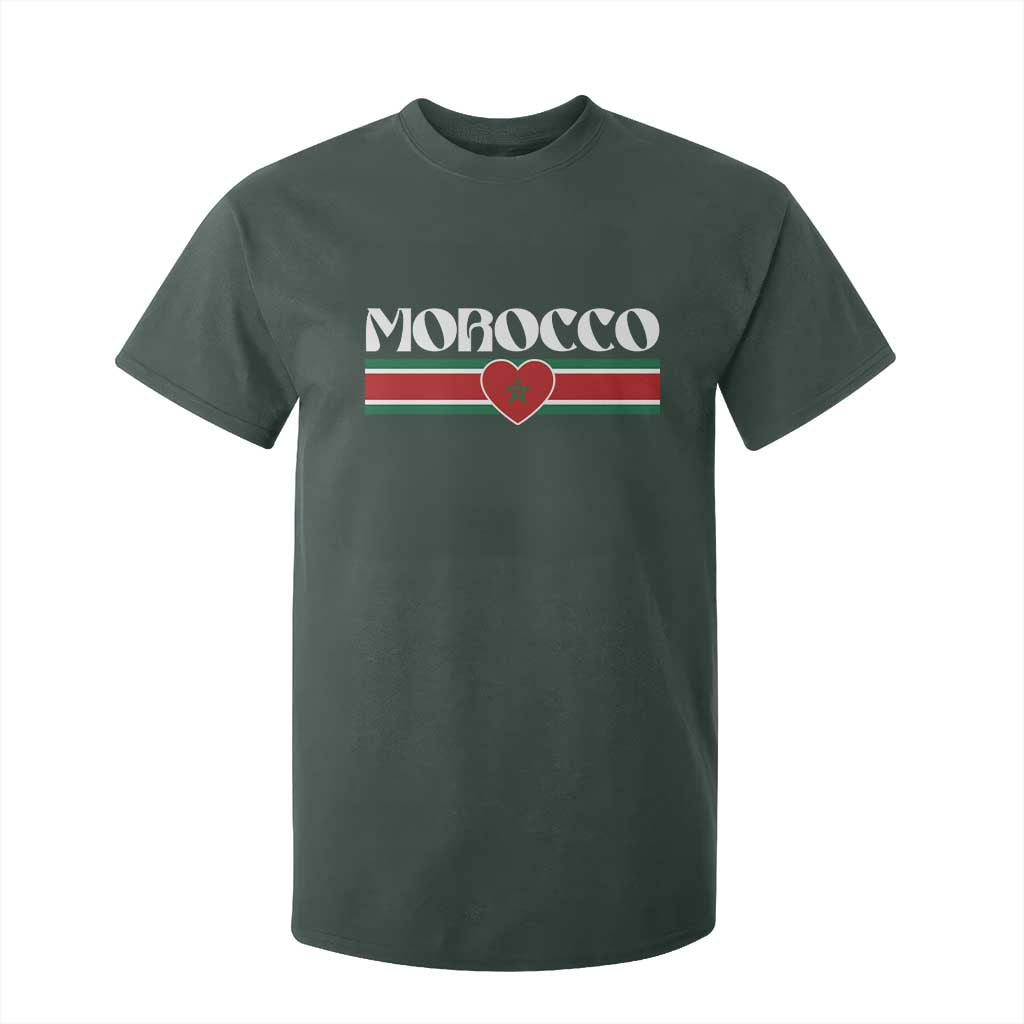 Love Morocco Retro Stripe Graphic T Shirt For Kid Maroc Moroccan Flag Heart TS02 Dark Forest Green Print Your Wear