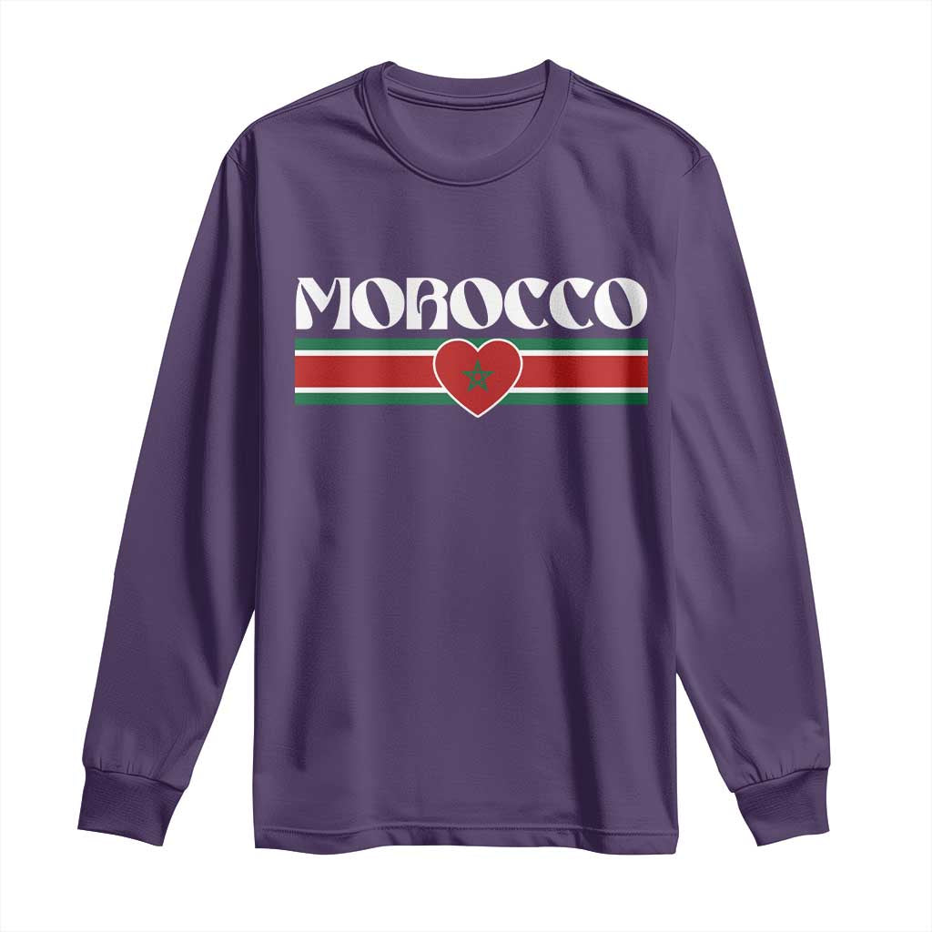 Love Morocco Retro Stripe Graphic Long Sleeve Shirt Maroc Moroccan Flag Heart TS02 Purple Print Your Wear