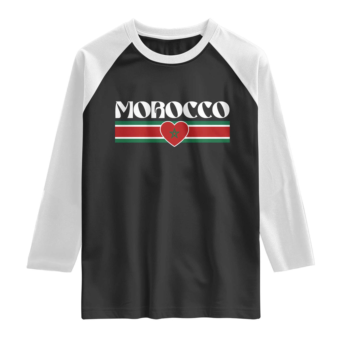 Love Morocco Retro Stripe Graphic Raglan Shirt Maroc Moroccan Flag Heart TS02 Black White Print Your Wear