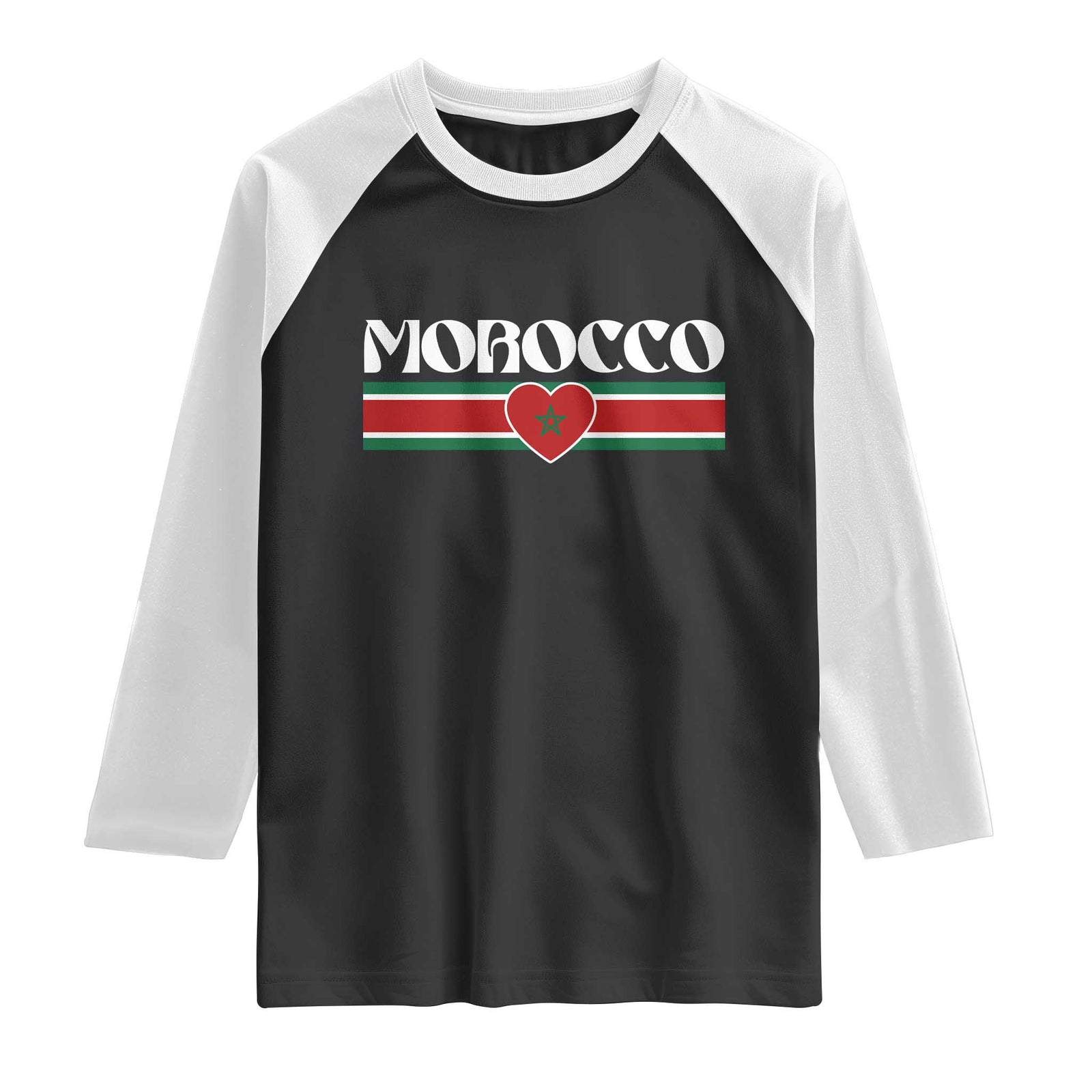 Love Morocco Retro Stripe Graphic Raglan Shirt Maroc Moroccan Flag Heart TS02 Black White Print Your Wear