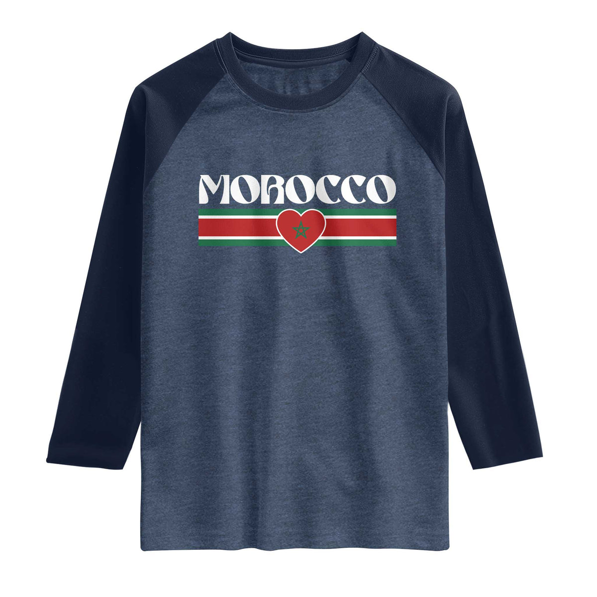 Love Morocco Retro Stripe Graphic Raglan Shirt Maroc Moroccan Flag Heart TS02 Heather Denim Navy Print Your Wear