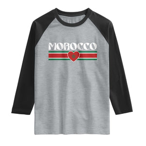 Love Morocco Retro Stripe Graphic Raglan Shirt Maroc Moroccan Flag Heart TS02 Heather Gray Black Print Your Wear