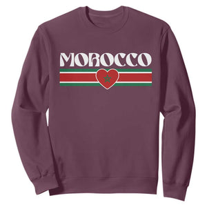 Love Morocco Retro Stripe Graphic Sweatshirt Maroc Moroccan Flag Heart TS02 Maroon Print Your Wear